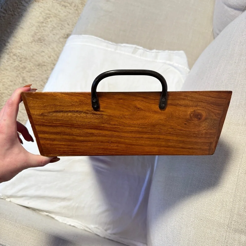 Large Rectangular Wood Tray with Metal Handles